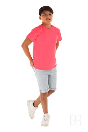 Playera Cuello Redondo Manga Corta para Niños Color Rosa Neón