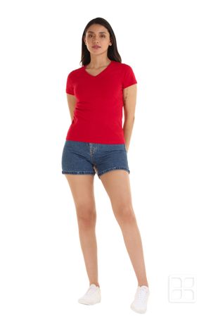 Playera Cuello V Manga Corta para Mujer Color Rojo