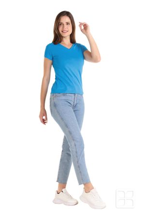 Playera Cuello V Manga Corta para Mujer Color Turquesa