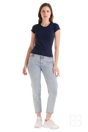 Playera Cuello Redondo Manga Corta de Alta Calidad para Mujer Color Marino