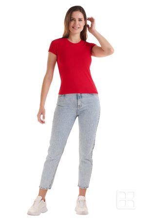 Playera Cuello Redondo Manga Corta de Alta Calidad para Mujer Color Rojo