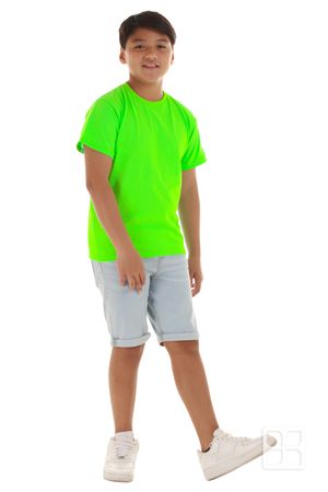 Playera Cuello Redondo Manga Corta para Niños Color Verde Neón