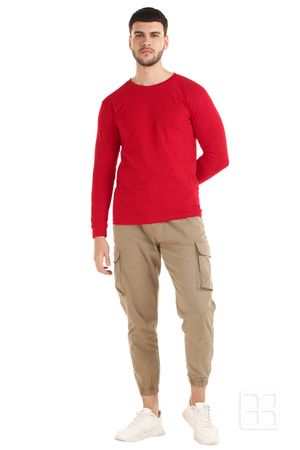 Playera Cuello Redondo Manga Larga para Hombre Color Rojo