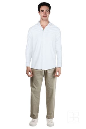 Camisa Gabardina Manga Larga Para Hombre Color Blanco
