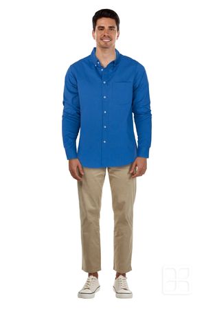 Camisa Gabardina Manga Larga Para Hombre Color Egeo
