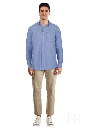 Camisa Oxford Manga Larga Para Hombre Color Cielo