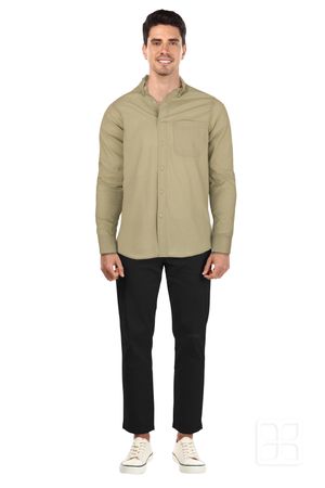 Camisa Premium Manga Larga Para Hombre Color Kaki