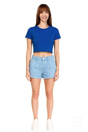 Playera Baby Tee Cuello Redondo para Mujer Color Azul Rey